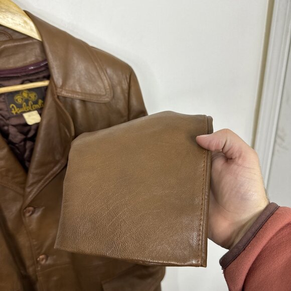 Vintage Paulo Conti Men 40 Brown 70s Leather Coat Removable Lining Hippie - Picture 2 of 8